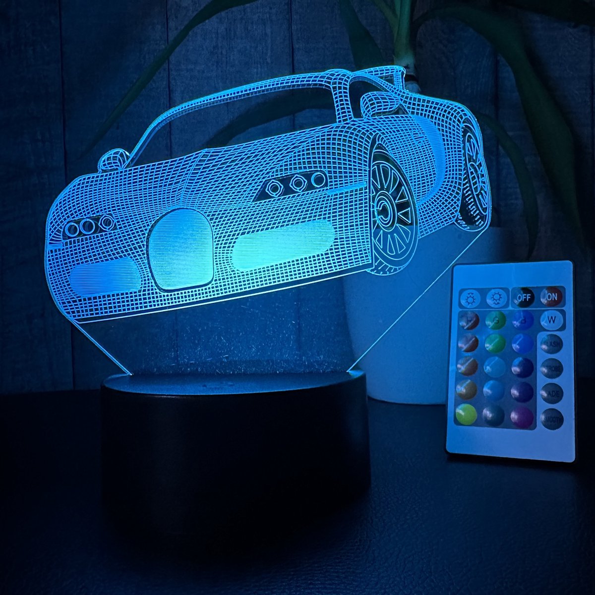 Klarigo® Nachtlamp – 3D LED Lamp Illusie – 16 Kleuren – Bureaulamp – Bugatti – Sportwagen – Nachtlampje Kinderen – Creative lamp - Afstandsbediening