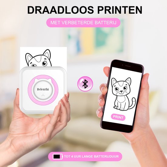 LabelCreate Pocket Thermal Printer, T02 Mini Printer for Phone, Portable Wireless Bluetooth Photo Printer for DIY Diary, Notes, Memo, Kids Gift, Pink