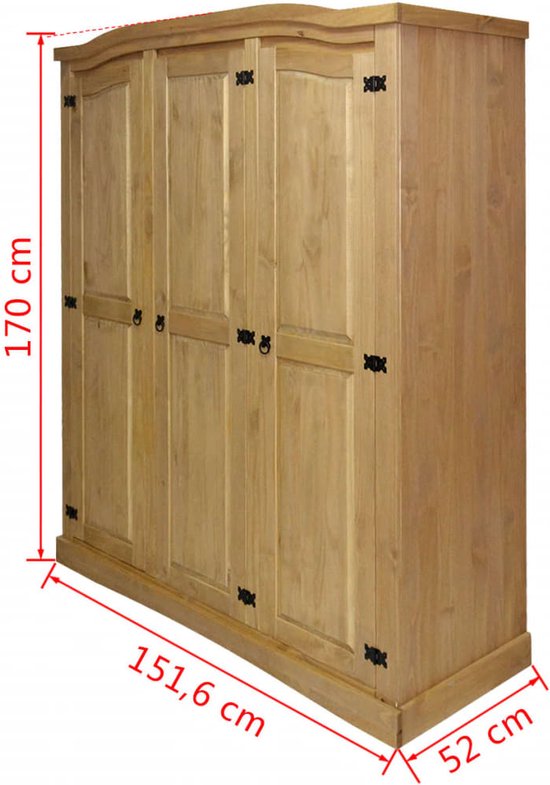 vidaXL Armoire en pin mexicain style Corona 3 portes
