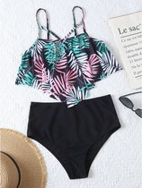 Stijlvolle Bikini Set voor vrouwen met Hoog Broekje | geen Beugel en Bloemprint in High Waist Top en Tankini voor Dames-Maat XL(44)-Groen