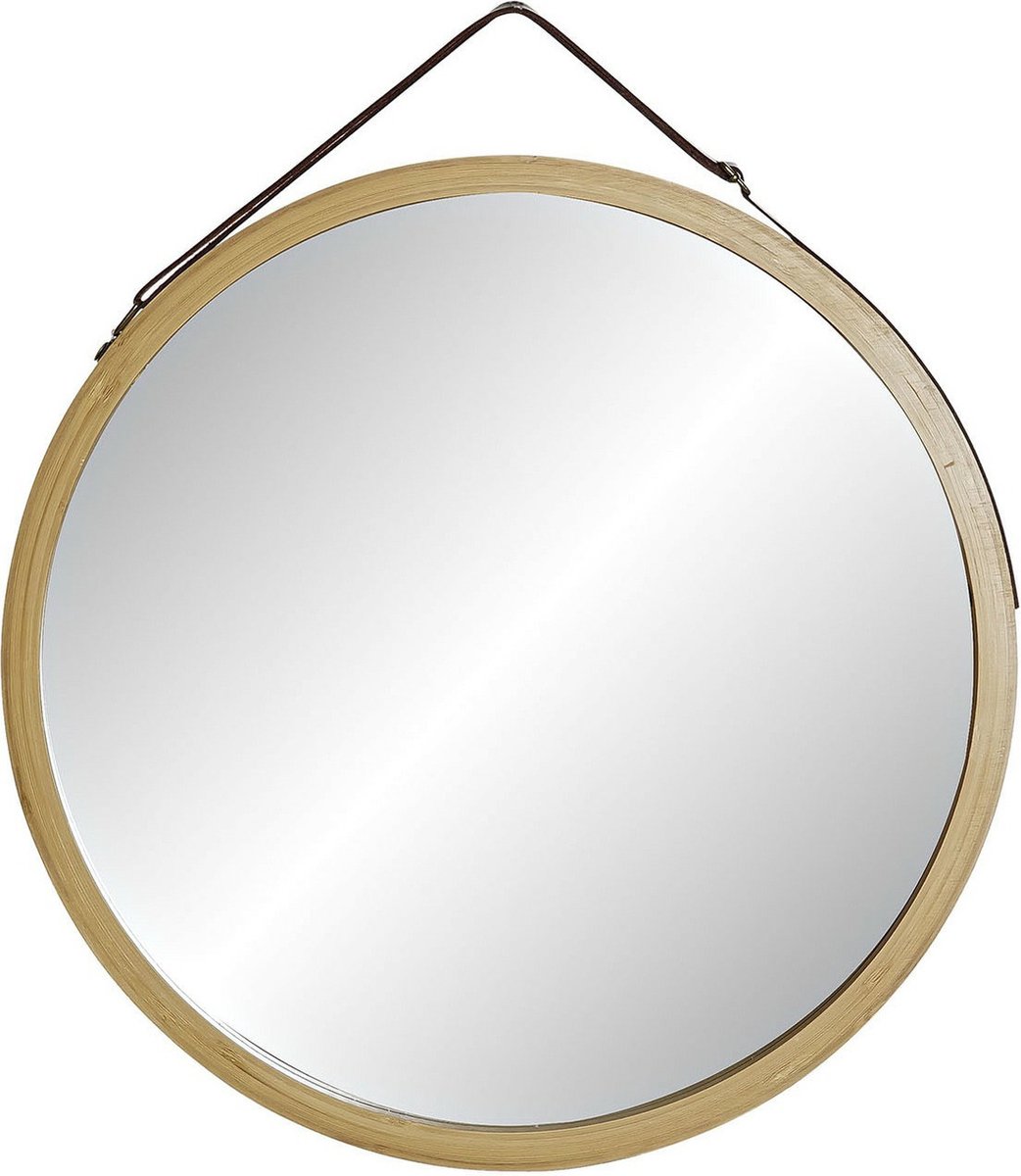 Item International ITEM Spiegel / wandspiegel - bamboe buitenkant - rond - D38 cm - badkamer / hal Lichtbruin