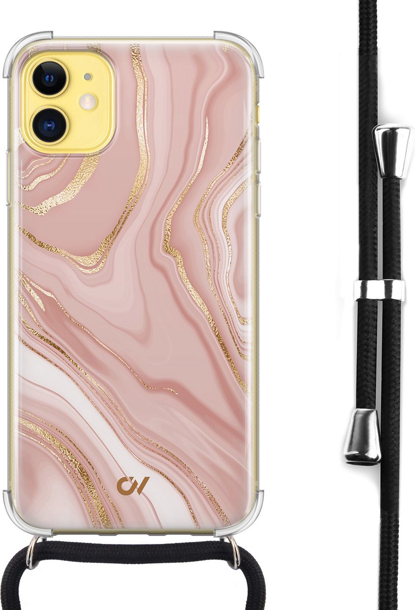 Casevibes - Telefoonhoesje met koord - Geschikt voor Apple iPhone 11 - Rose Marble - Roze -