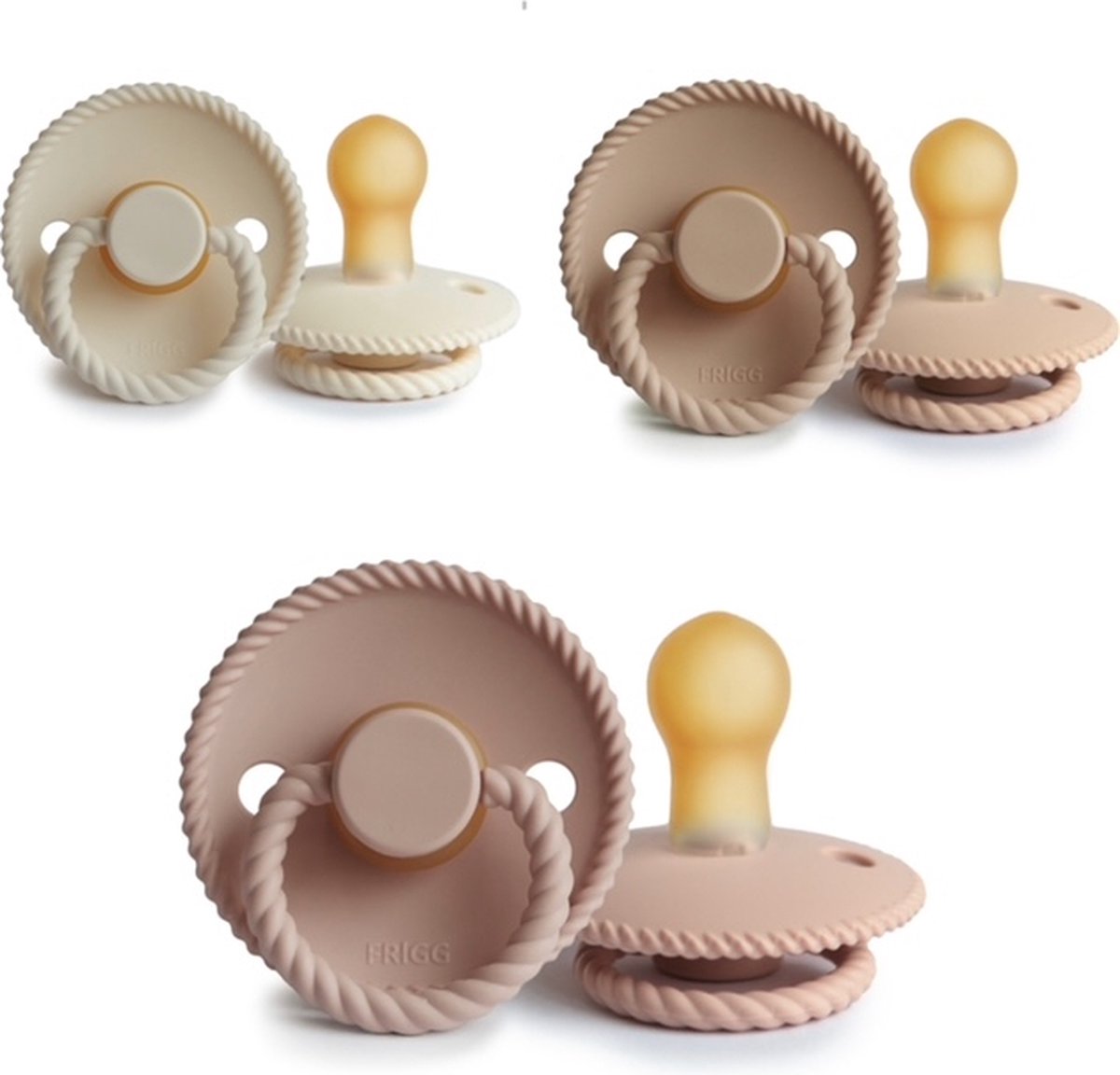 Goedkoopste FRIGG ROPE Fopspeen set 3 stuks Cream,Blush en Croissant 6-18 maand