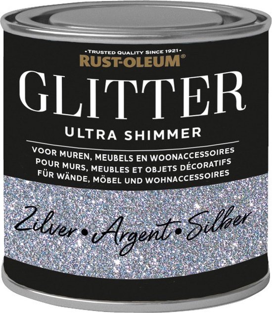 Foto: Rust oleum glitterverf ultra shimmer zilver 250ml metallic flakes