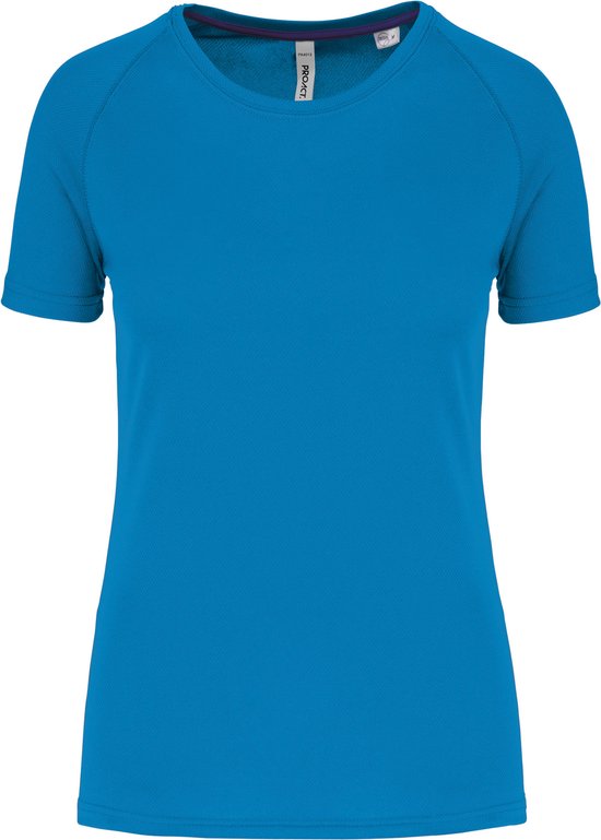 Gerecycled damessportshirt met ronde hals Aqua Blue - XS