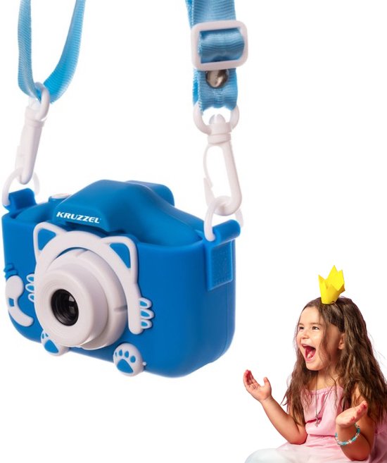 Kruzzel Digitale Camera voor Kinderen - Kleur: Blauw Kindercamera - Fotocamera voor Meisjes & Jongens - Fototoestel voor Kids - Vloggen - Speelgoedcamera - Hoge Kwaliteit - Veel Mogelijkheden & Opties & 16GB Micro SD inbegrepen - Met 5 Games