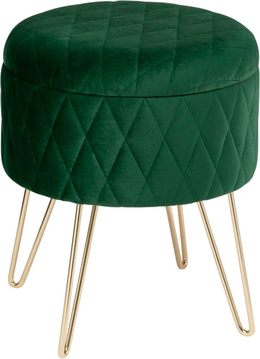 Happyment Luxe Velvet Poef - Groen - Voetenbank met opbergruimte - Opbergbox hocker - Zitkist met deskel - 2in1