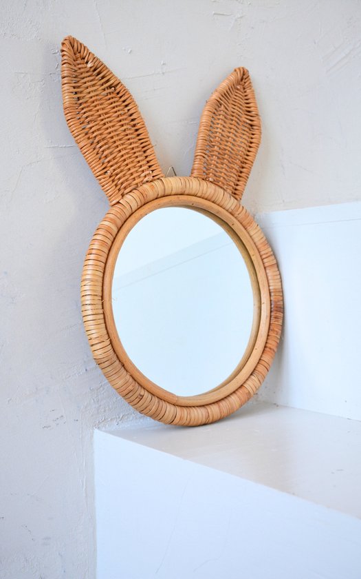 Rotan konijn spiegel - The Rattan Rabbit Mirror – 35 cm - Kinderkamer  decoratie -... | bol.com