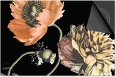 Inductie beschermer 60x60 - afdekplaat inductie mat - Dietrix Kookplaat beschermer - Base - Botanical - Bloemen divers op zwart