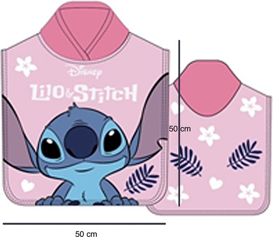 Poncho Disney Lilo & Stitch - Poncho de bain - Séchage rapide - Rose - 50x100 cm (déplié) - Taille unique (environ 2-5 ans)