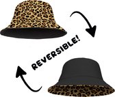 Bucket Hat - Vissershoedje - Hoedje - Kinderen - Panterprint - Panter - Reversible - 4 t/m 7 jaar - 52 cm - bruin - zwart