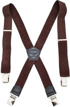 Bretels Bruin - 4 Clips - Met extra stevige, sterke en brede klem die niet losschieten! met een Elastische broekriem Stretch riem Bruin 140 cm