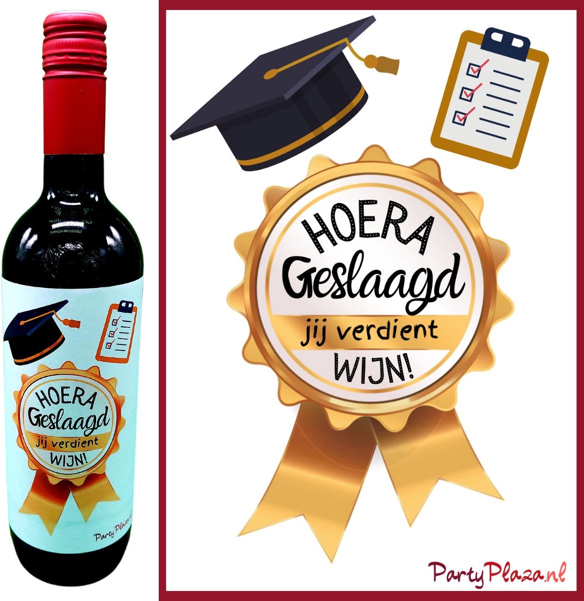 Wijnetiket Geslaagd - Wijncadeau diploma - Wijnlabel - Etiket voor wijnfles - Wijn Cadeau voor Geslaagde