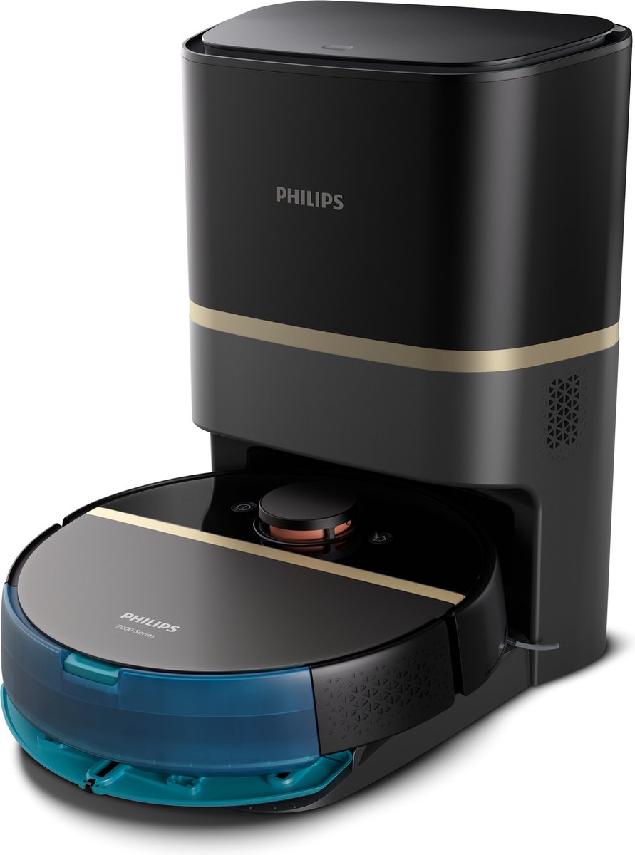Philips HomeRun Aqua 7000 Series XU7100/01 - Robotstofzuiger met Dweilfunctie - Incl. Laadstation - Zwart / Goud - App Connected