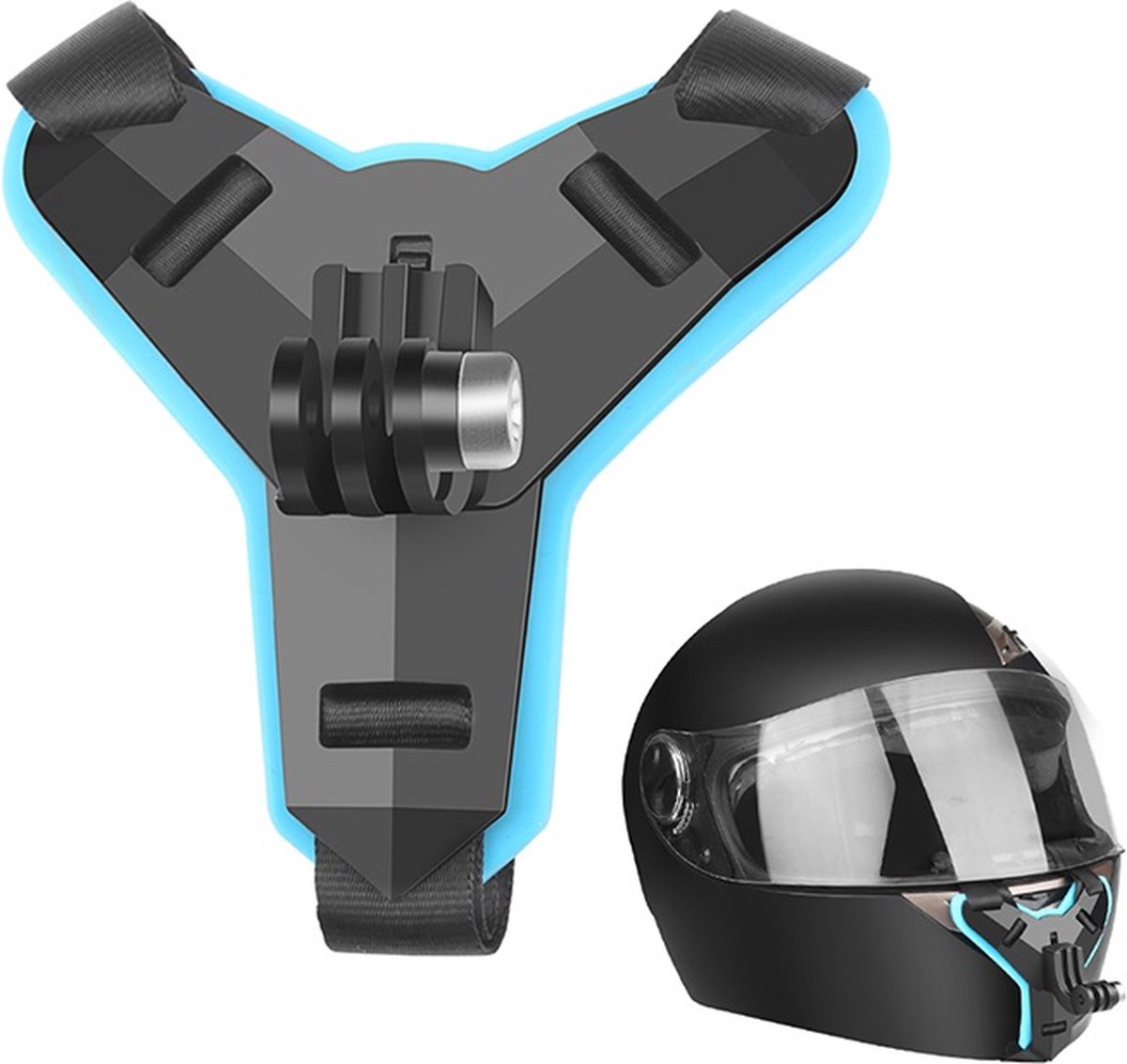 Techvavo® Helm Mount voor Motor en Fiets - Universeel - Geschikt voor alle Actioncamera's - Helm Strap - Blauw
