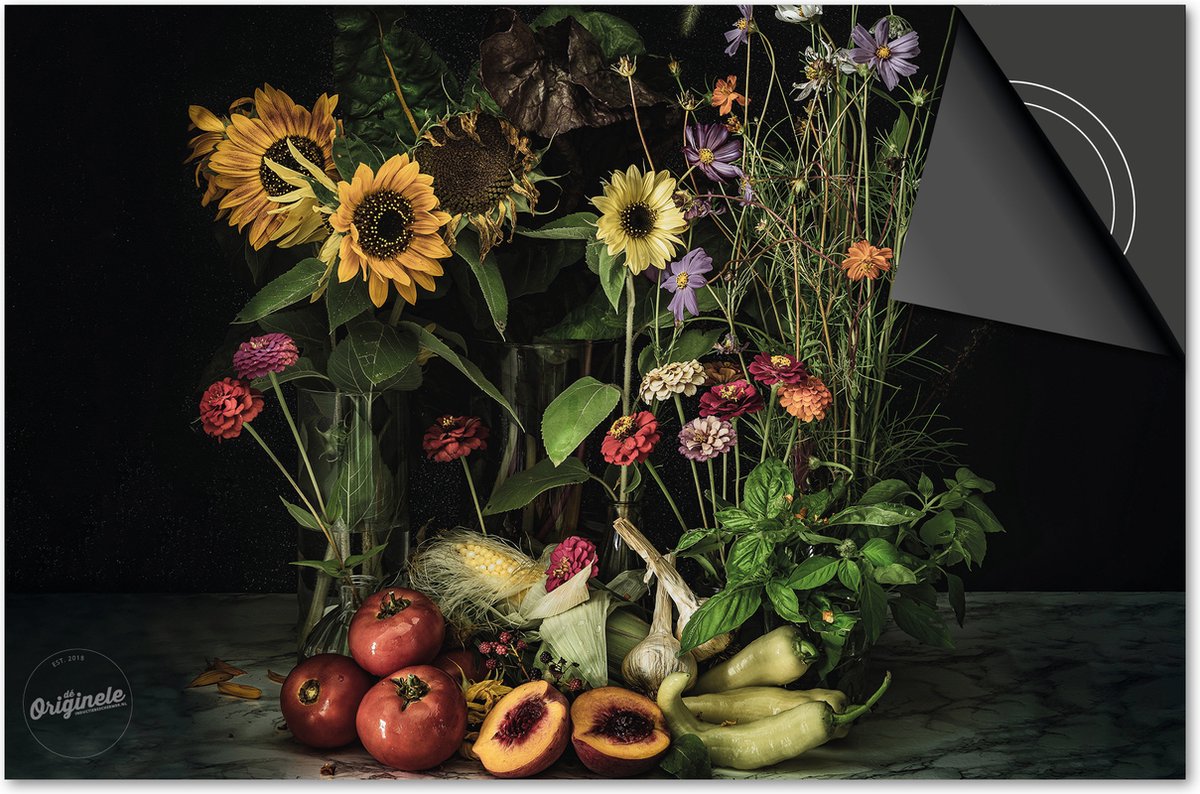 Inductie beschermer 83x51,5 - afdekplaat inductie mat - Dietrix Kookplaat beschermer - Base - Groente en Fruit - Bloemen en fruit vintagelook