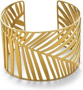 Twice As Nice Armband in goudkleurig edelstaal, brede bangle, blad  6 cm