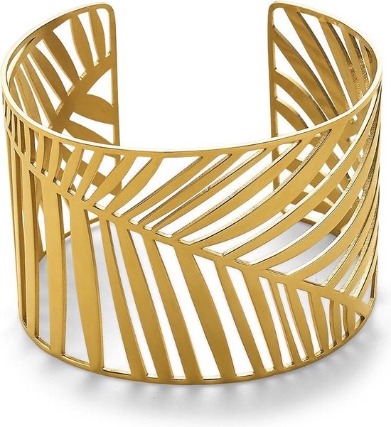 Twice As Nice Armband in goudkleurig edelstaal, brede bangle, blad 6 cm |  bol.com