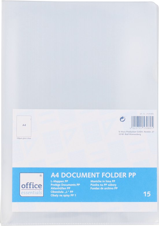 A4 Document folder PP 15st in 1 blister - Office Essentials