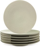 Set van 6 aardewerk borden, 26,5 cm ronde keramische borden, diner borden, diner borden, cake borden, platte borden, met patroon, natuurlijke khaki