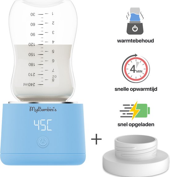 Flessenwarmer - MyBambini's Bottle Warmer Pro™ - Draagbare Baby Flessenwarmer voor Onderweg - Blauw - Geschikt voor Comotomo, Olababy, Haakaa & Boon