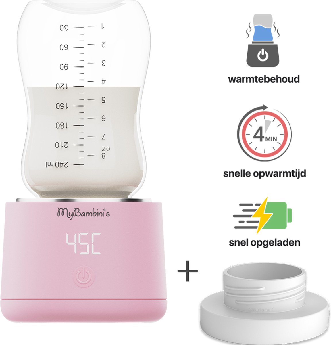 MyBambini's Bottle Warmer Pro™ - Draagbare Baby Flessenwarmer voor Onderweg - Roze - Geschikt voor Comotomo, Olababy, Haakaa & Boon