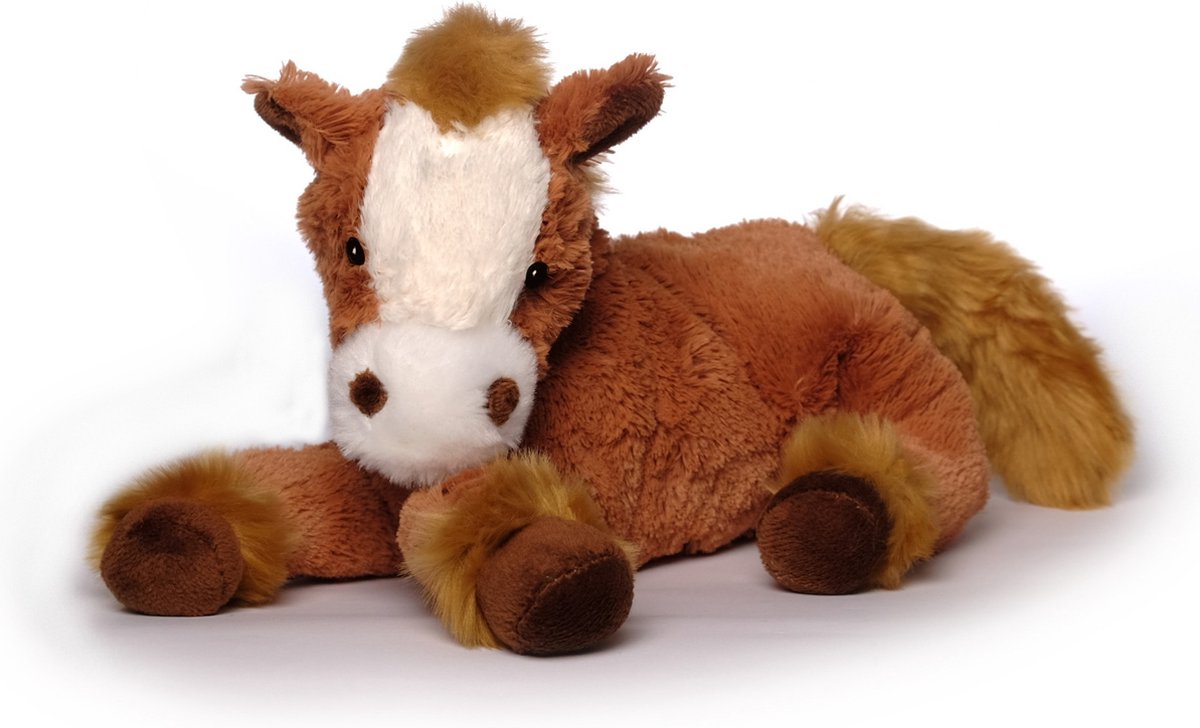 Inware Pluche paard knuffel - liggend - bruin - polyester - 30 cm