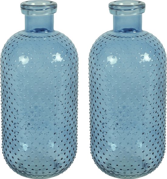 Countryfield Bloemenvaas Cactus Dots - 2x - blauw transparant - glas - D15 x H35 cm