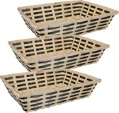 Broodmand rechthoekig - 3x - bamboe hout - 39 x 29 x 10 cm - naturel/zwart - broodmanden/serveermanden