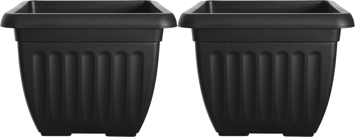 Whitefurze Buiten plantenpot/bloempot/planter - 2x - zwart - kunststof - L30 x B30 x H22 cm