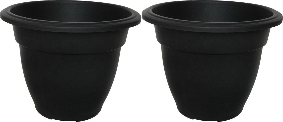 Whitefurze Buiten plantenpot/bloempot/planter - 2x - zwart - kunststof - D45 x H35 cm