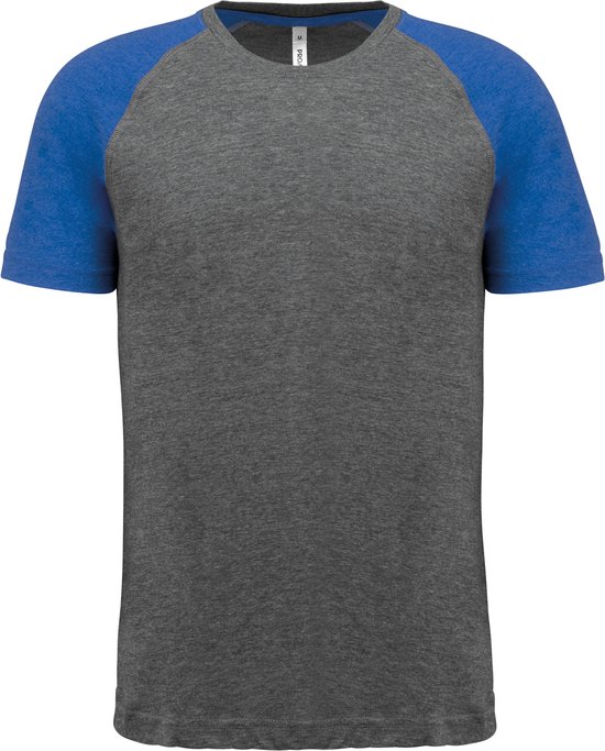 Tweekleurig triblend sportshirt heren Grey Heather/Blue - 3XL