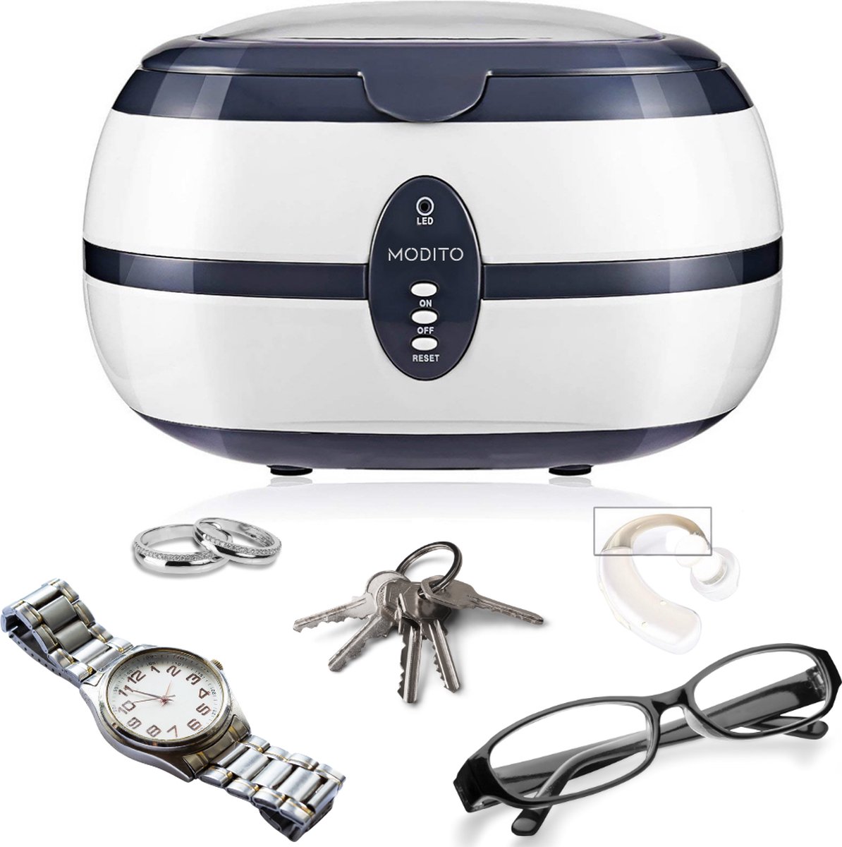 Nettoyeur de bijoux à ultrasons Portable Professionnel Machine à ultrasons  avec panier pour nettoyer les bagues, collier, lunettes, blanc