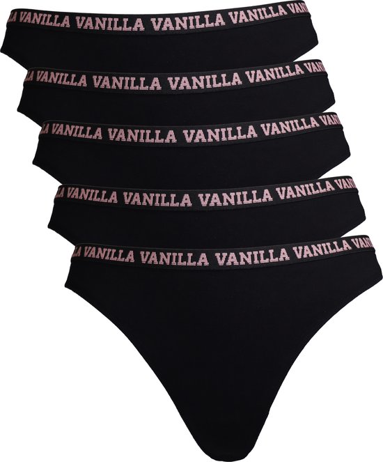 Vanilla - Dames string, Ondergoed dames, Lingerie - 5 stuks - Egyptisch katoen - Zwart - XXL