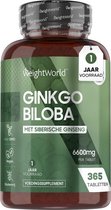 WeightWorld Ginkgo Biloba 6600 mg - 365 tabletten voor 1 jaar - Met Siberische Ginseng - Vegan