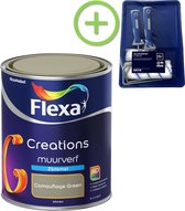 Flexa Creations - Muurverf Zijdemat - 3029 - Camouflage Green - 1 liter + Flexa muurverf roller - 5 delig