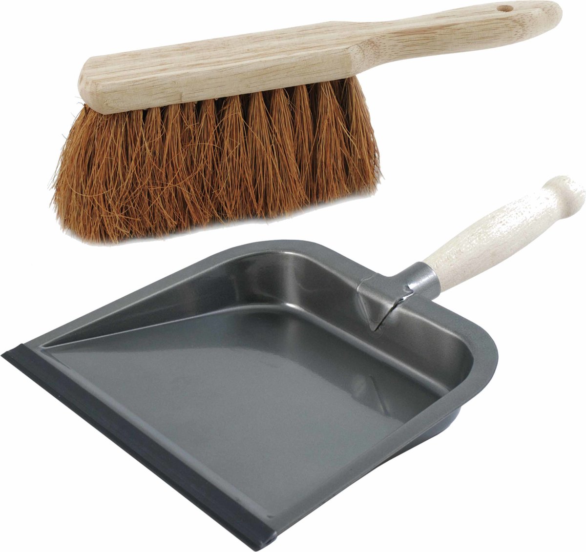 Goedkoopste Stoffer en blik van zilver metaal en kokosvezel voor binnen en buiten