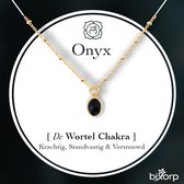 Bixorp Onyx Chakra Ketting met 18k Verguld Goud - Edelsteen Hanger - Roestvrij Staal - 36cm + 8cm verstelbaar