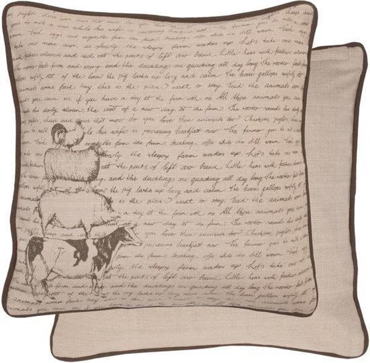 Clayre & Eef - Katoenen kussenhoes - Farm - Bruin - Jute look - 1 stuks - 40 x 40 cm