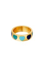 Ring colored hearts - Yehwang - Ring - Maat 16 - Goud/Blauw-Moederdag cadeautje - cadeau voor haar - mama