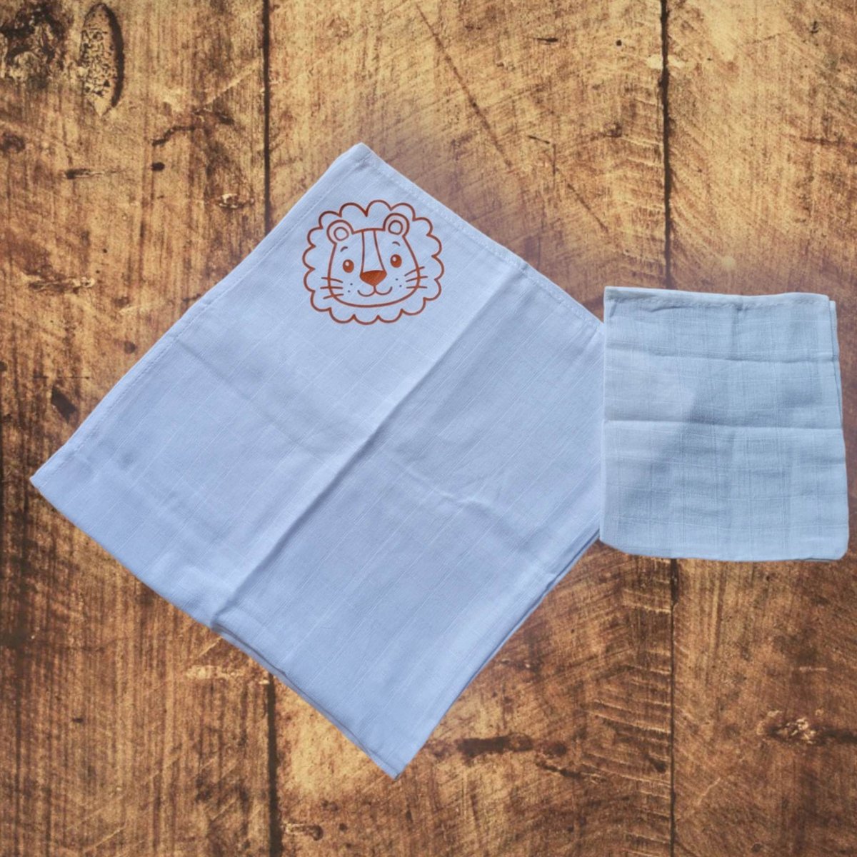 Goedkoopste Hydrofieldoek - opdruk - 70 x 70 - washand 20 x 17 - opdruk leeuw terra - kraamgeschenk