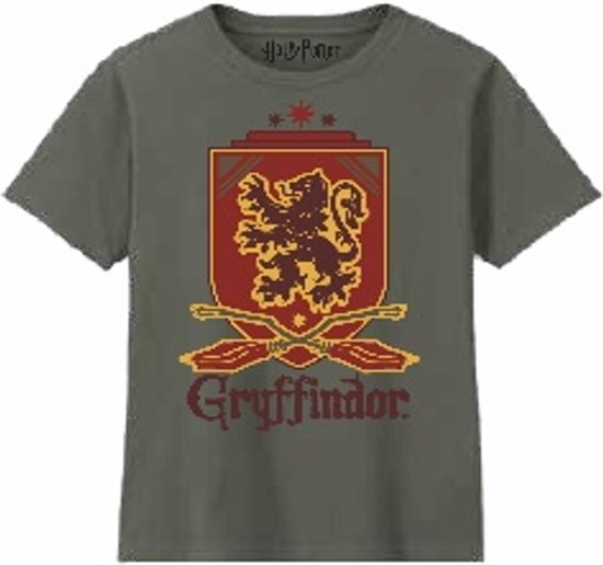 Harry Potter - T-Shirt Gryffondor Blason Kaki - Garçon 12 Ans