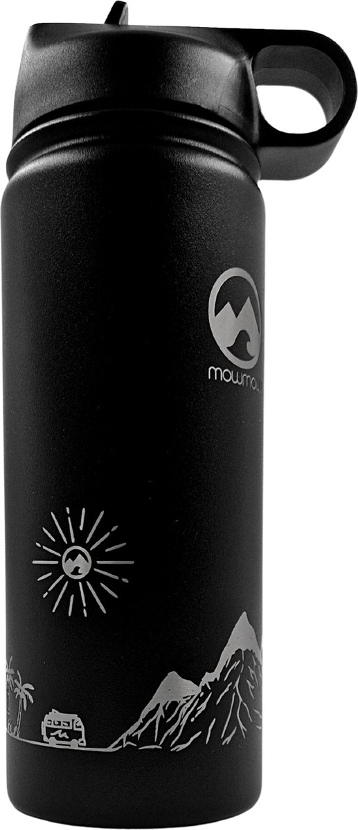MowMow® The SIPPER - Drinkfles - Waterfles met rietje - Thermosfles - 550ml - Matzwart