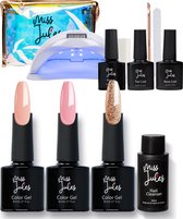 Miss Jules - Complete Gellak Starter Package - Couleur Nude Pink Glitter - Lampe UV incluse - Résultat brillant et opaque