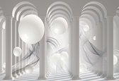 Fotobehang Columns Passage Abstract Spheres | XXL - 312cm x 219cm | 130g/m2 Vlies