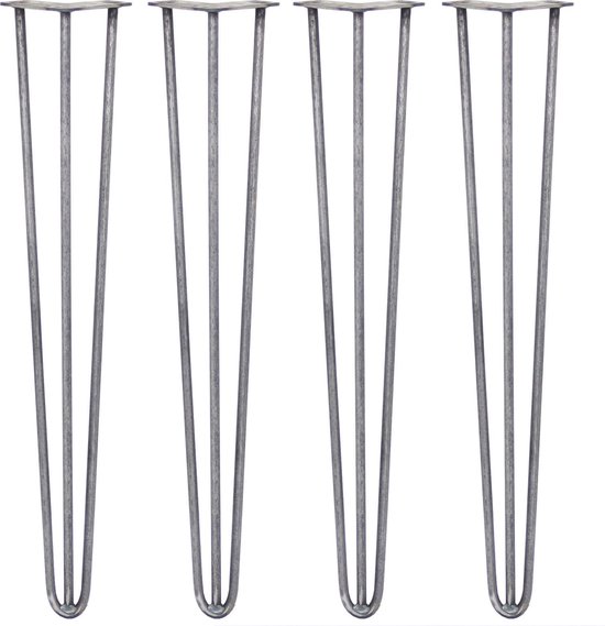 4 x Tafelpoten pinpoten - Lengte: 71cm - 3 pin - 12m - Ruw Staal - SkiSki Legs ™ - Retro hairpin