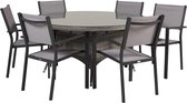 Volta tuinmeubelset tafel 150x150cm, 6 stoelen Copacabana, grijs,grijs.