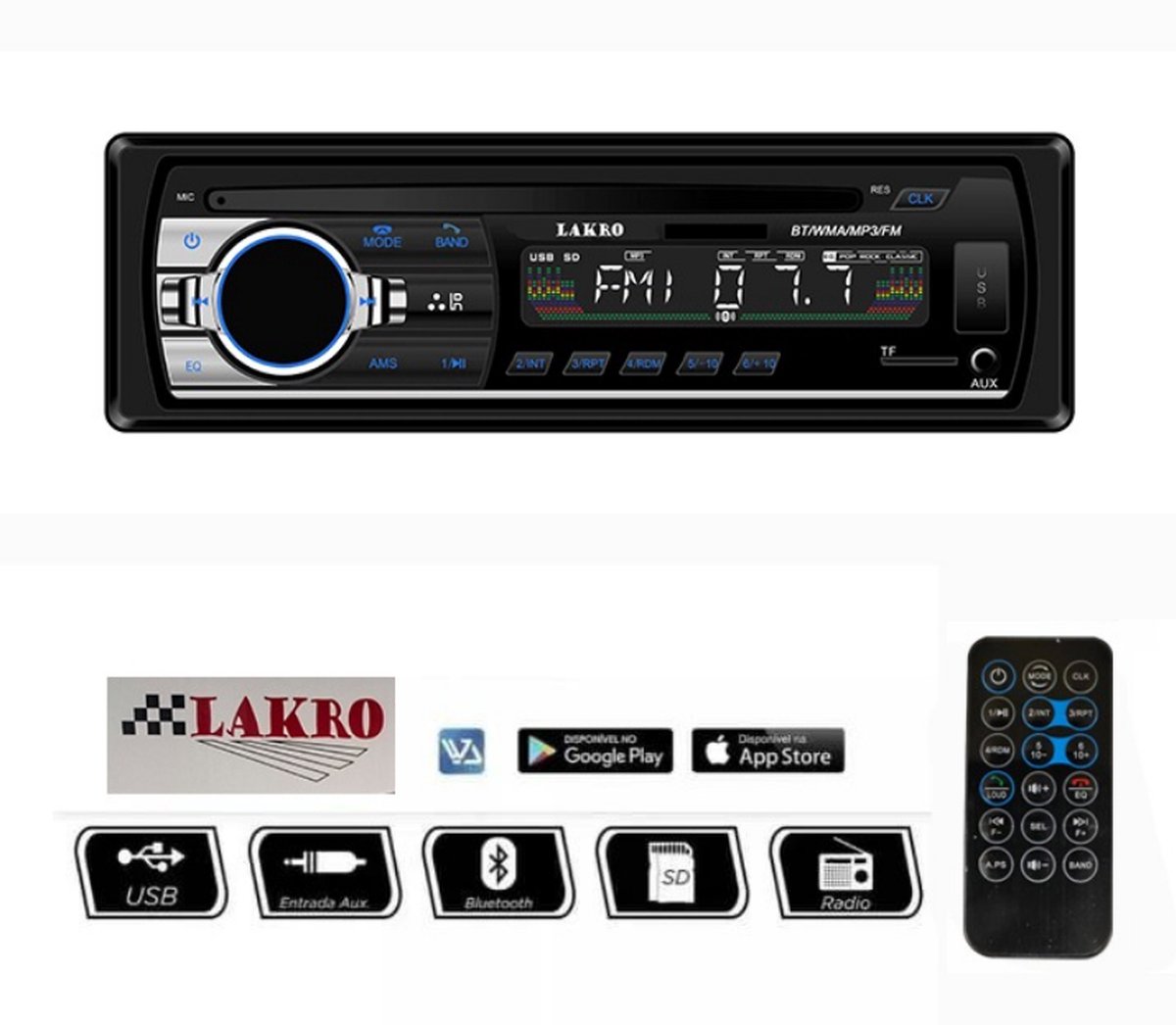 Autoradio BT Lakro-520 FM Radio, AUX, USB en SD – Handsfree Bellen streamen