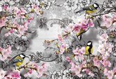 Papier peint photo Oiseaux Branches Fleurs Fleurs | XXXL - 416 cm x 254 cm | Polaire 130g / m2