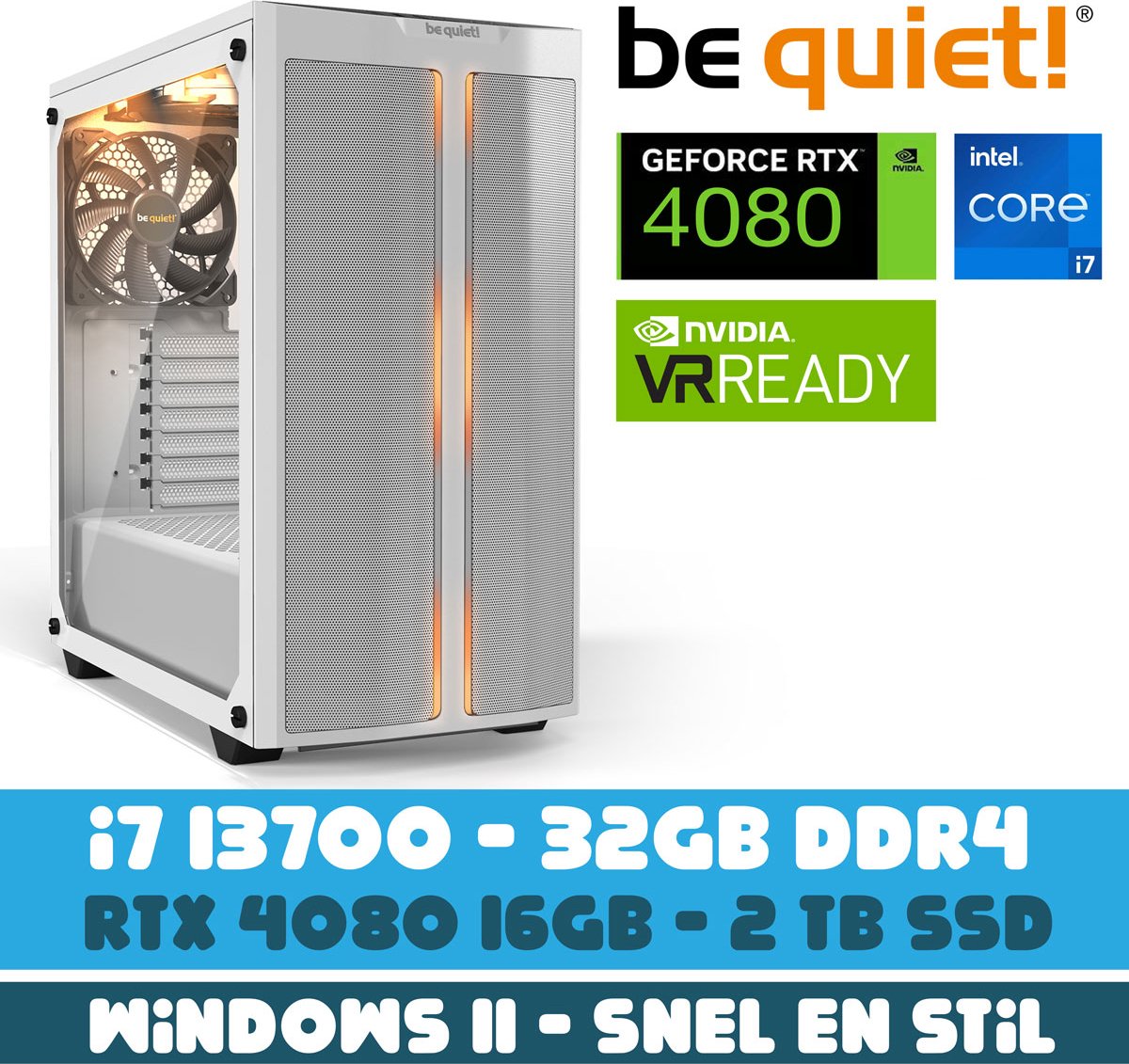 BM be quiet! Game PC - i7 13700 - RTX 4080 - 2TB M2.0 SSD - 32 GB DDR4 - Waterkoeler - Wit